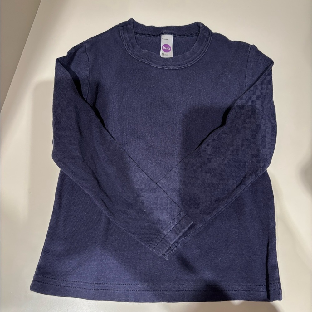 American apparel kids 100% cotton T shirt 4T navy blue long sleeve